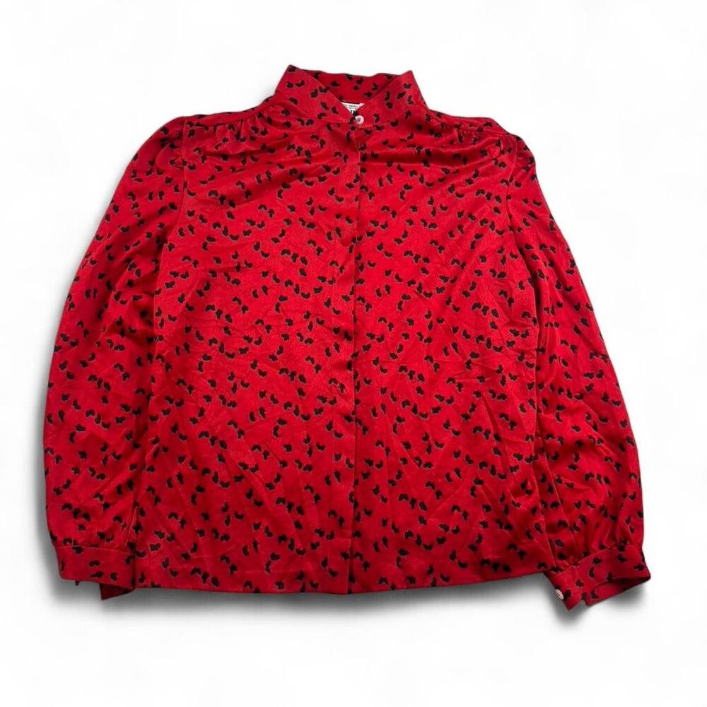 Vintage Blair Women’s L Red Butterfly Print Button Up Blouse Long Sleeve